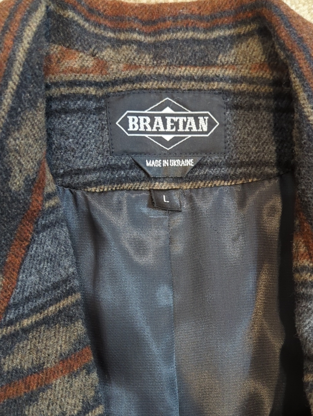 Vintage Braetan Southwestern Wool Blazer Aztec Blanket Coat Brown Gray L - Picture 5 of 10
